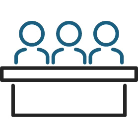 Thee people behind a desk icon