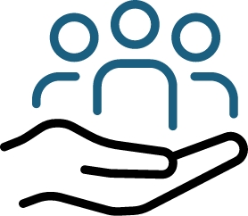 Hand holding three people icon